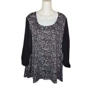 Avenue Chiffon Sleeve Stretch Jersey Black & White Blouse Top Size 26/28